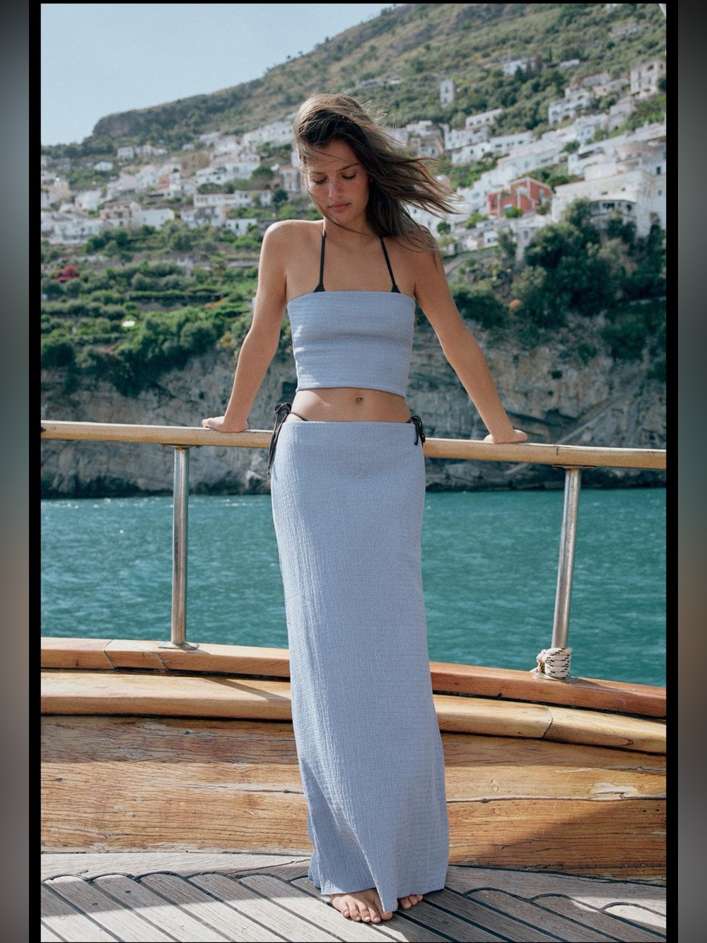 Zara textured long skirt, light blue - Picture 3 of 15